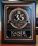 Logo Recognizing The Kaiser Law Firm, P.C.'s 25 years of excellence